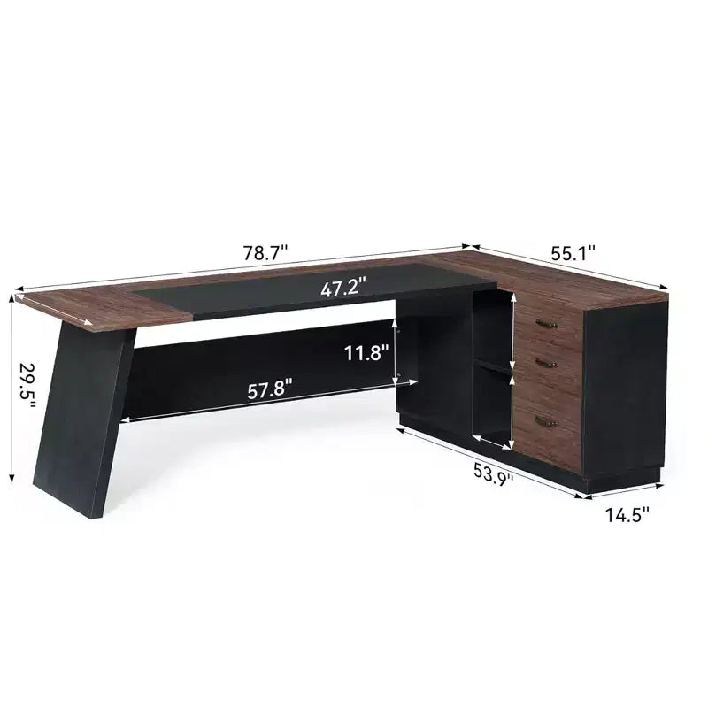 Bureau en L avec classeur mobile, cadre métallique robuste et panneau compressé de 3 cm