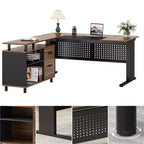 Bureau en L avec classeur mobile, cadre métallique robuste et panneau compressé de 3 cm