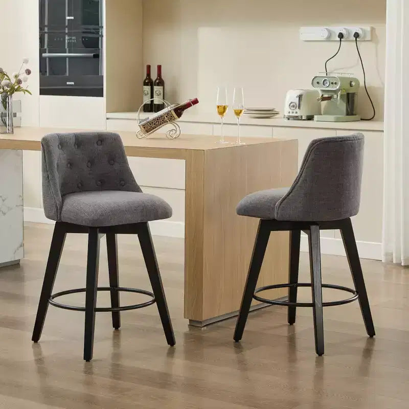 Tabouret de bar pivotant, tabouret de comptoir rembourré en lin avec dossier capitonné, chaise de salle à manger, tabouret de pub, blanc/gris foncé (lot de 2)