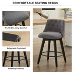 Tabouret de bar pivotant, tabouret de comptoir rembourré en lin avec dossier capitonné, chaise de salle à manger, tabouret de pub, blanc/gris foncé (lot de 2)
