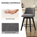 Tabouret de bar pivotant, tabouret de comptoir rembourré en lin avec dossier capitonné, chaise de salle à manger, tabouret de pub, blanc/gris foncé (lot de 2)