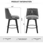 Tabouret de bar pivotant, tabouret de comptoir rembourré en lin avec dossier capitonné, chaise de salle à manger, tabouret de pub, blanc/gris foncé (lot de 2)