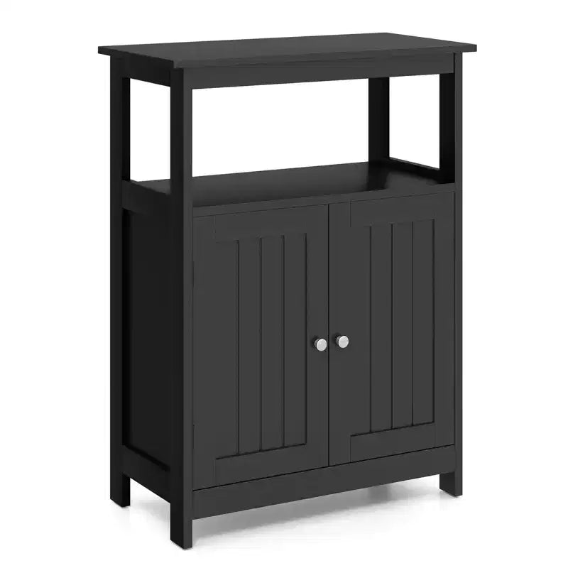 Meuble de Salle de Bain Autoportant avec 2 Portes et Compartiment Ouvert Noir/Blanc