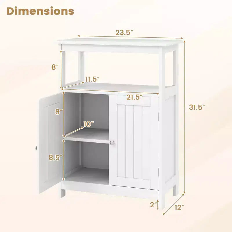 Meuble de Salle de Bain Autoportant avec 2 Portes et Compartiment Ouvert Noir/Blanc
