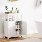 Meuble de Salle de Bain Autoportant avec 2 Portes et Compartiment Ouvert Noir/Blanc