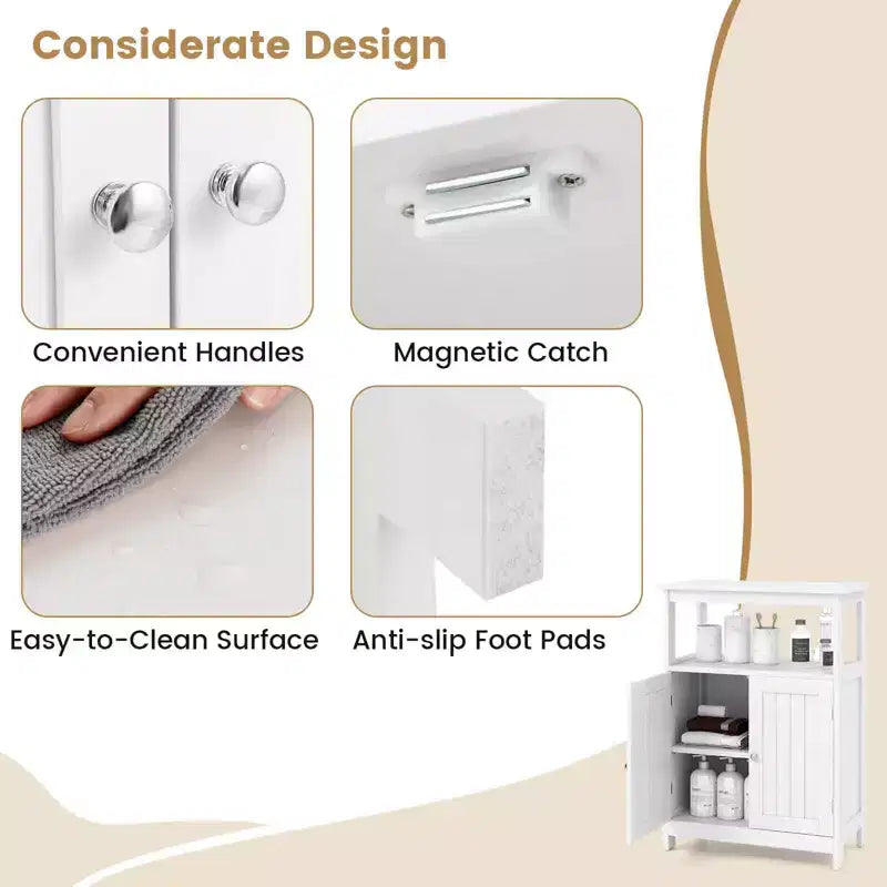 Meuble de Salle de Bain Autoportant avec 2 Portes et Compartiment Ouvert Noir/Blanc