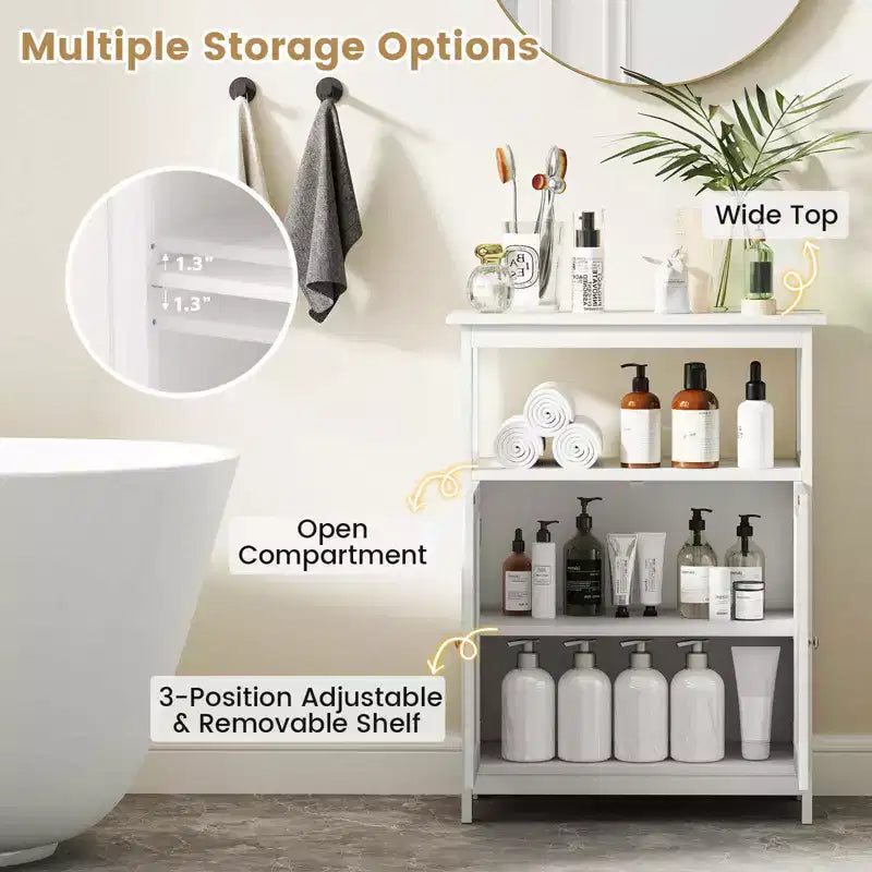 Meuble de Salle de Bain Autoportant avec 2 Portes et Compartiment Ouvert Noir/Blanc