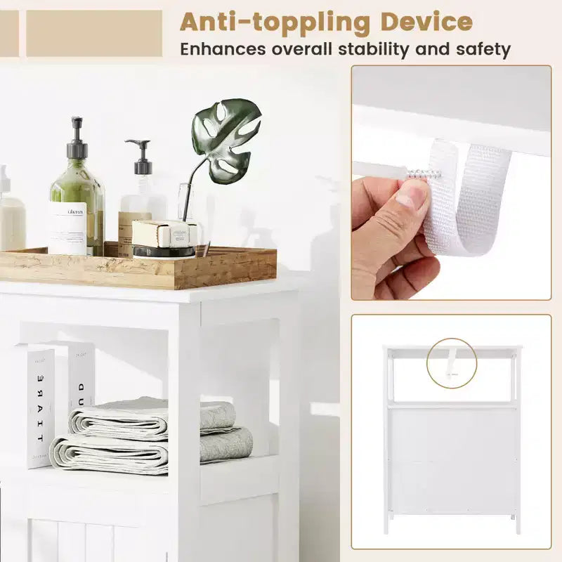 Meuble de Salle de Bain Autoportant avec 2 Portes et Compartiment Ouvert Noir/Blanc