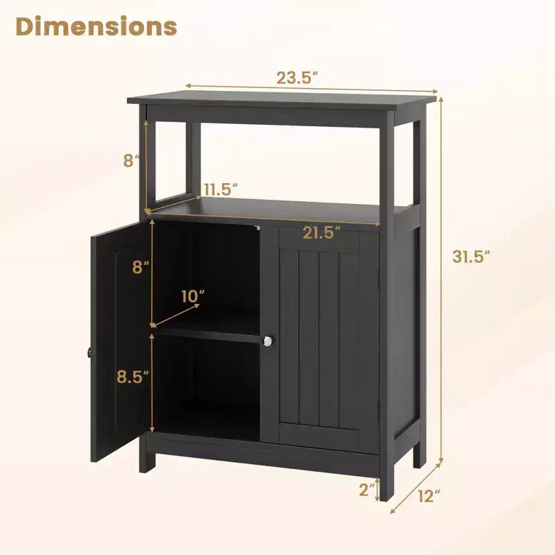 Meuble de Salle de Bain Autoportant avec 2 Portes et Compartiment Ouvert Noir/Blanc