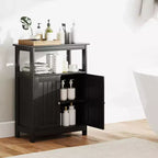 Meuble de Salle de Bain Autoportant avec 2 Portes et Compartiment Ouvert Noir/Blanc