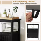 Meuble de Salle de Bain Autoportant avec 2 Portes et Compartiment Ouvert Noir/Blanc