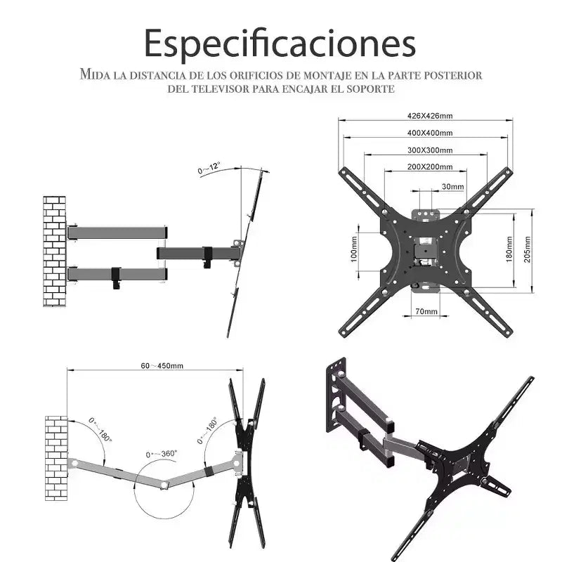 Support mural TV réglable de 66 cm à 139,7 cm pour téléviseurs