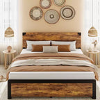 Platform Bed Frame with Headboard & 4 Storage Drawers, Sturdy Quiet Metal Platform Bed Frame