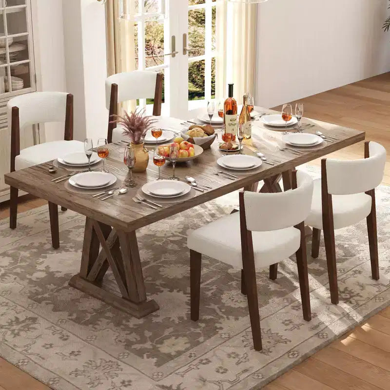 Chaises de salle à manger rembourrées, chaises en tissu de style Mid-Century Modern avec dossier incurvé et pieds en bois de pin