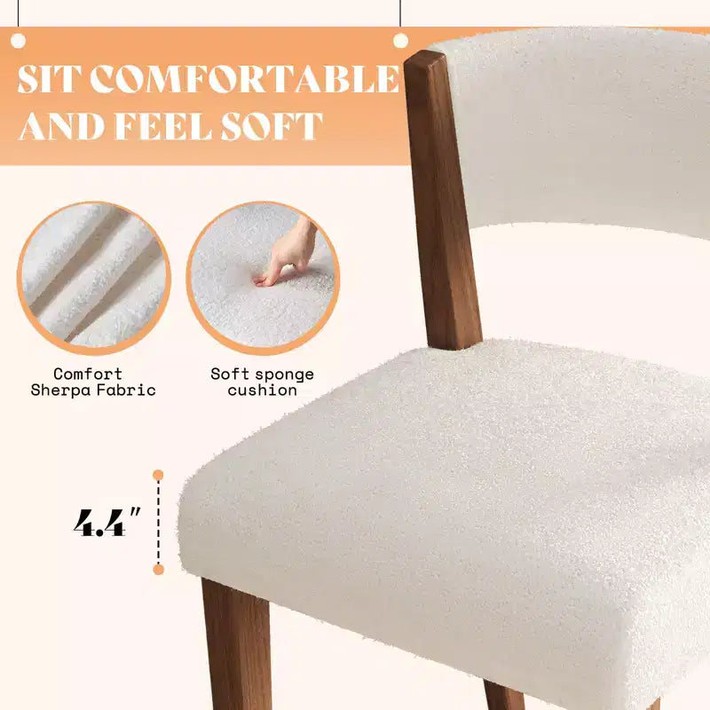 Chaises de salle à manger rembourrées, chaises en tissu de style Mid-Century Modern avec dossier incurvé et pieds en bois de pin