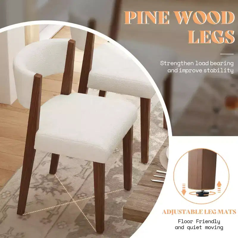 Chaises de salle à manger rembourrées, chaises en tissu de style Mid-Century Modern avec dossier incurvé et pieds en bois de pin