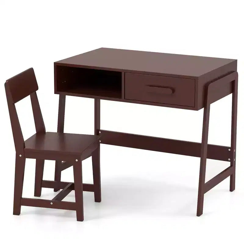 Bureau et chaise pour enfants avec tiroir de rangement et étagère, bureau d'étude marron/rose/blanc/noir
