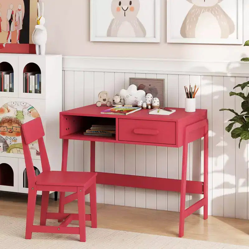 Bureau et chaise pour enfants avec tiroir de rangement et étagère, bureau d'étude marron/rose/blanc/noir