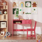 Bureau et chaise pour enfants avec tiroir de rangement et étagère, bureau d'étude marron/rose/blanc/noir