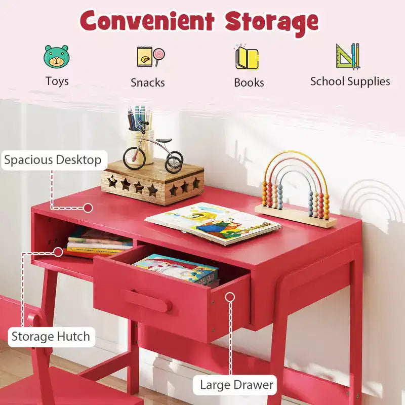 Bureau et chaise pour enfants avec tiroir de rangement et étagère, bureau d'étude marron/rose/blanc/noir