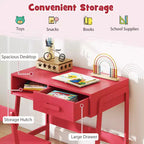 Bureau et chaise pour enfants avec tiroir de rangement et étagère, bureau d'étude marron/rose/blanc/noir