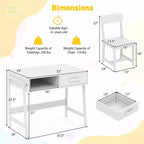 Bureau et chaise pour enfants avec tiroir de rangement et étagère, bureau d'étude marron/rose/blanc/noir