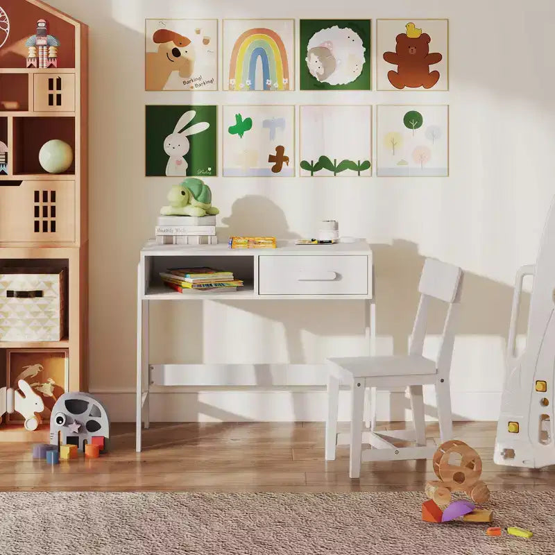 Bureau et chaise pour enfants avec tiroir de rangement et étagère, bureau d'étude marron/rose/blanc/noir
