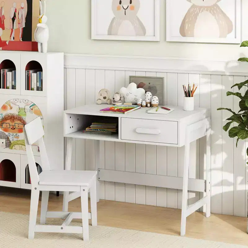 Bureau et chaise pour enfants avec tiroir de rangement et étagère, bureau d'étude marron/rose/blanc/noir