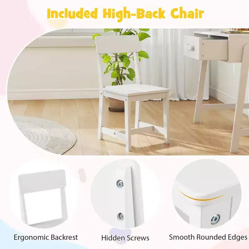 Bureau et chaise pour enfants avec tiroir de rangement et étagère, bureau d'étude marron/rose/blanc/noir