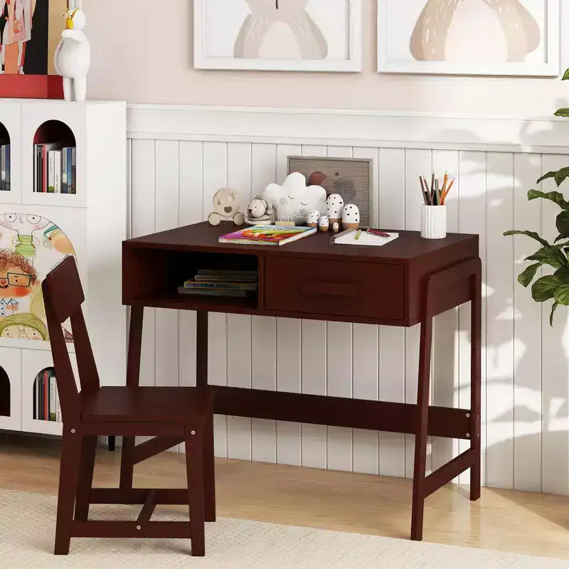 Bureau et chaise pour enfants avec tiroir de rangement et étagère, bureau d'étude marron/rose/blanc/noir