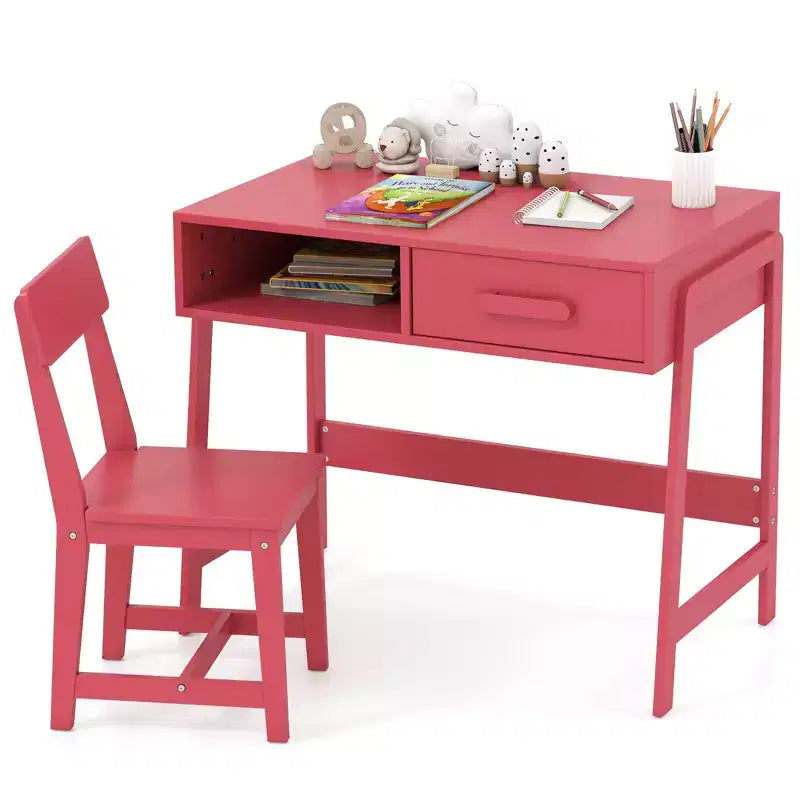 Bureau et chaise pour enfants avec tiroir de rangement et étagère, bureau d'étude marron/rose/blanc/noir