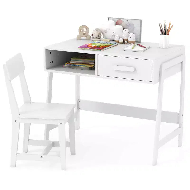 Bureau et chaise pour enfants avec tiroir de rangement et étagère, bureau d'étude marron/rose/blanc/noir
