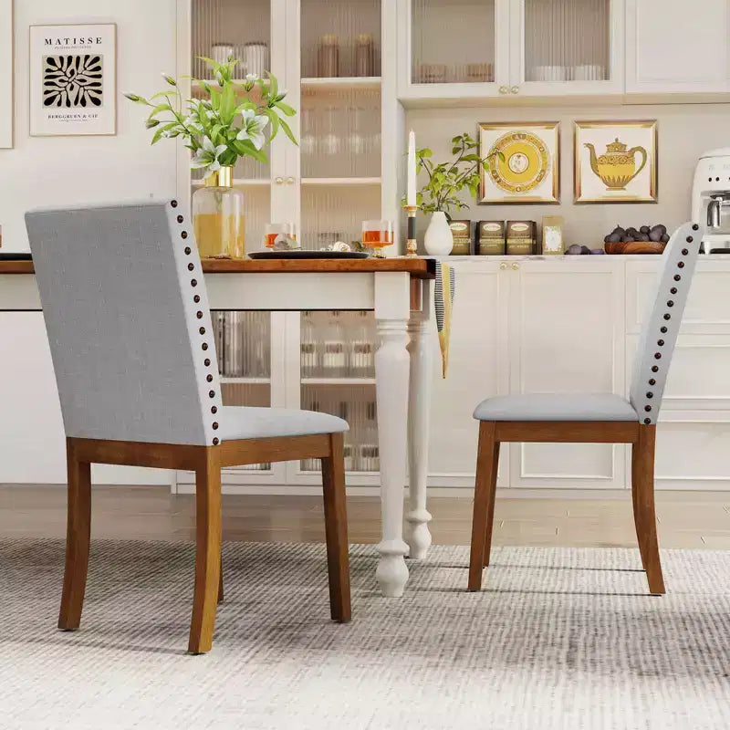 Chaises de salle à manger capitonnées avec clous décoratifs, pieds en bois d'hévéa, assise rembourrée