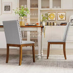 Chaises de salle à manger capitonnées avec clous décoratifs, pieds en bois d'hévéa, assise rembourrée