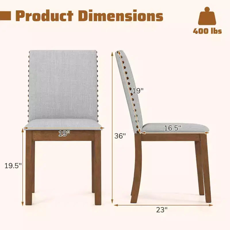 Chaises de salle à manger capitonnées avec clous décoratifs, pieds en bois d'hévéa, assise rembourrée