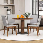 Chaises de salle à manger capitonnées avec clous décoratifs, pieds en bois d'hévéa, assise rembourrée