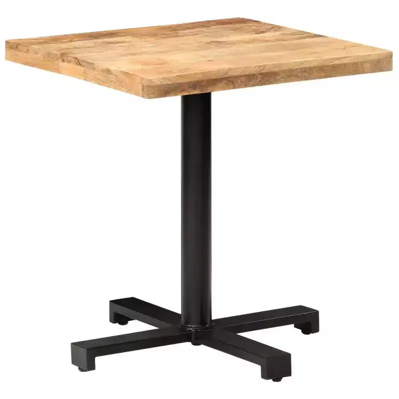 Table de bistrot en manguier brut – Table carrée de style rustique avec piètement en fer noir pour usage intérieur ou extérieur – Durable, unique et polyvalente