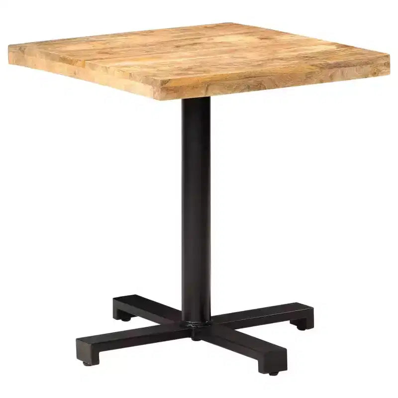 Table de bistrot en manguier brut – Table carrée de style rustique avec piètement en fer noir pour usage intérieur ou extérieur – Durable, unique et polyvalente