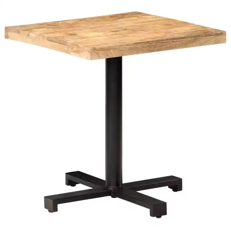 Table de bistrot en manguier brut – Table carrée de style rustique avec piètement en fer noir pour usage intérieur ou extérieur – Durable, unique et polyvalente