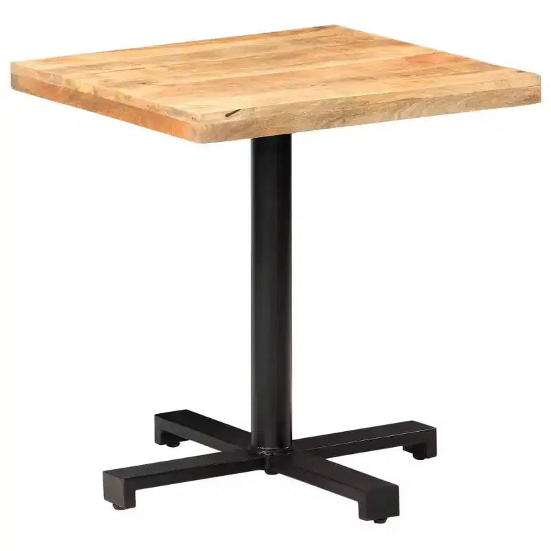 Table de bistrot en manguier brut – Table carrée de style rustique avec piètement en fer noir pour usage intérieur ou extérieur – Durable, unique et polyvalente