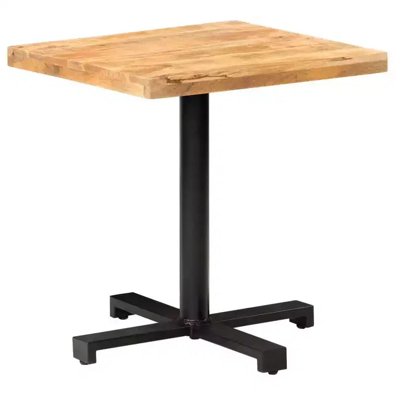 Table de bistrot en manguier brut – Table carrée de style rustique avec piètement en fer noir pour usage intérieur ou extérieur – Durable, unique et polyvalente