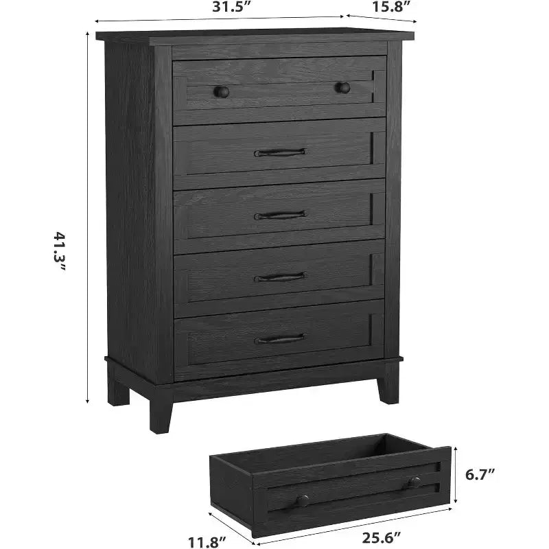 Commode 5 tiroirs pour chambre à coucher, commode verticale de 105 cm de haut avec rangement indépendant, meuble de rangement en bois pour salon, chambre à coucher, entrée