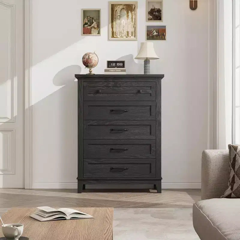 Commode 5 tiroirs pour chambre à coucher, commode verticale de 105 cm de haut avec rangement indépendant, meuble de rangement en bois pour salon, chambre à coucher, entrée