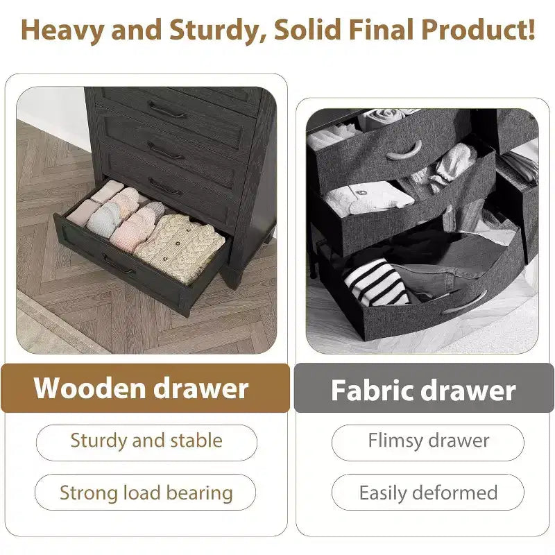 Commode 5 tiroirs pour chambre à coucher, commode verticale de 105 cm de haut avec rangement indépendant, meuble de rangement en bois pour salon, chambre à coucher, entrée