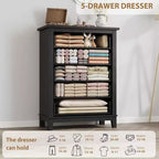 Commode 5 tiroirs pour chambre à coucher, commode verticale de 105 cm de haut avec rangement indépendant, meuble de rangement en bois pour salon, chambre à coucher, entrée