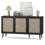 PexFix Side Panel Cabinet With 3 Rattan Doors Kitchen Storage Cabinet Modern Adjustable Legs