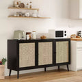 Meuble d'appoint à 3 portes en rotin, meuble de rangement de cuisine, pieds réglables modernes