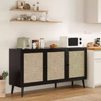 Meuble d'appoint à 3 portes en rotin, meuble de rangement de cuisine, pieds réglables modernes