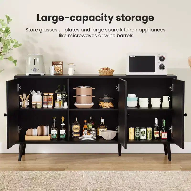 Meuble d'appoint à 3 portes en rotin, meuble de rangement de cuisine, pieds réglables modernes