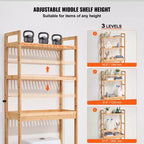Étagère de rangement au-dessus des toilettes, Organisateur de salle de bain à 3 niveaux réglables au-dessus des toilettes, Étagère de rangement en bambou avec 3 crochets, Convient à la plupart des toilettes, Bambou